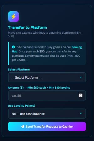 Transfer to platform screenshot